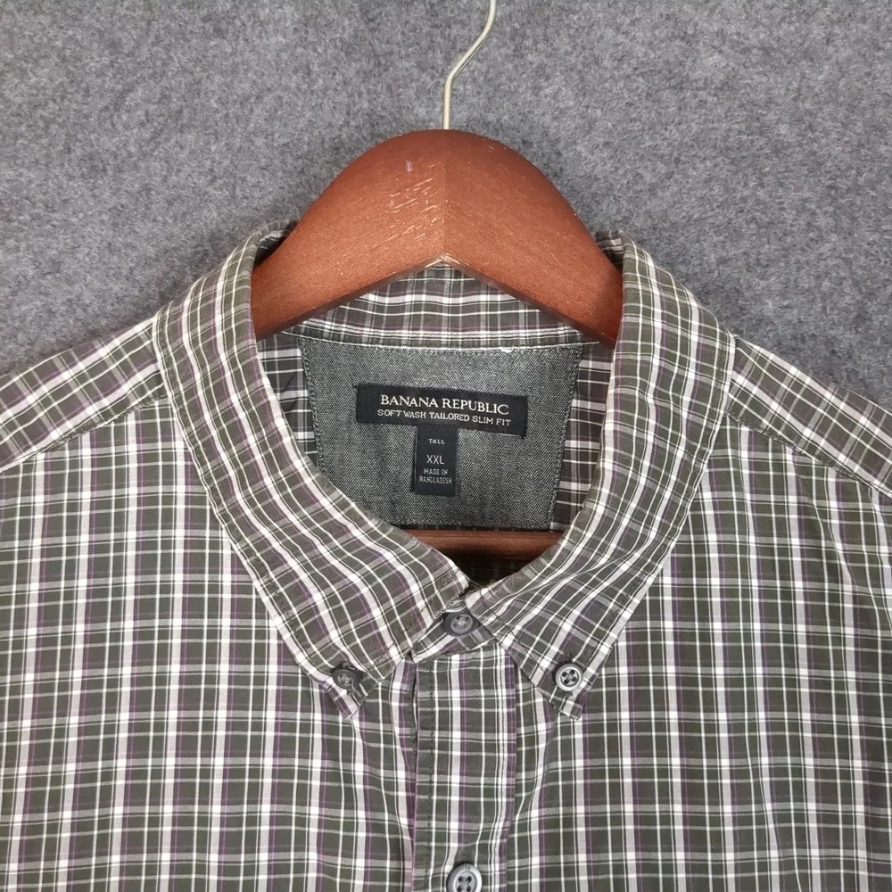 Banana Republic Men XXL Tall Soft Wash Tailored Slim Fit Plaid Button Down Shirt